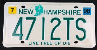 Hampshire 1998 Trailer License Plate 4712ts