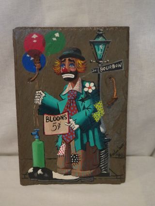 Pierre Louis Laiche Slate Tile Painting Clown Bourbon Street Orleans 1981