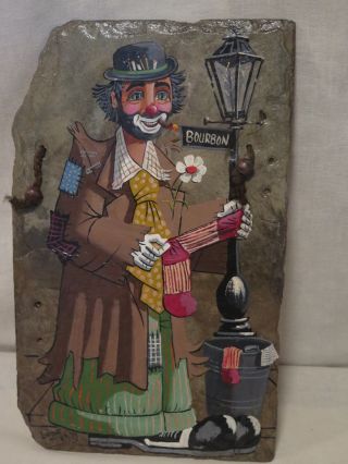 Pierre Louis Laiche Slate Tile Painting Clown Bourbon Street Orleans 1984