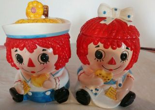 Set - Vintage Napcoware Raggedy Ann And Andy Cookie Jars (2)