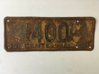 1936 Texas Centennial License Plate Low Number 3 Digit 400 Two State Names