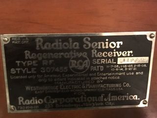 1921 RCA Radiola SENIOR tube radio Westinghouse regenerative receiver RARE 4