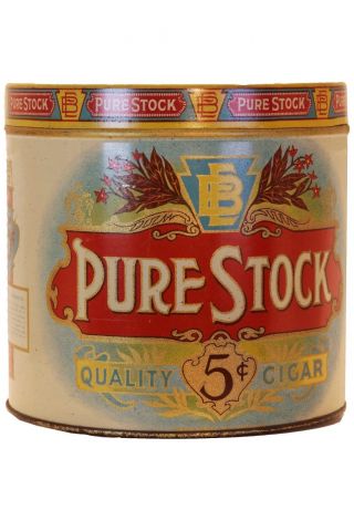 Rare 1920 " Pure Stock " Litho 50 Cigar Tin In