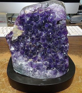 Large Amethyst Crystal Cluster Geode From Uruguay Cathedral Polished; Calcite