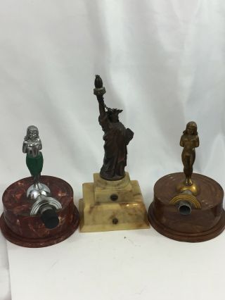 3 Vintage Battery Operated Table Lighters - 2 Silent Flame & Statue Of Liberty