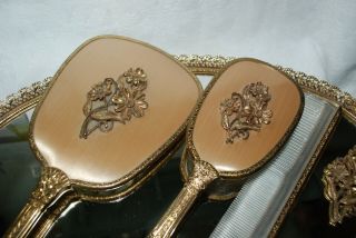 Vintage Vanity Mirror Tray with Hair Brush and Handheld Mirror AND COMB 2