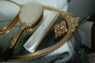 Vintage Vanity Mirror Tray with Hair Brush and Handheld Mirror AND COMB 5