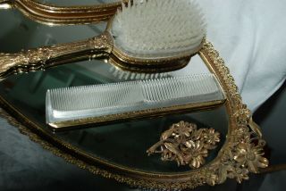 Vintage Vanity Mirror Tray with Hair Brush and Handheld Mirror AND COMB 7