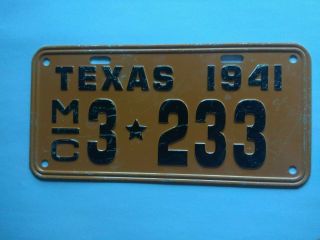 1941 Texas Motorcycle License Plate 3 - 233