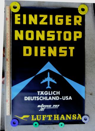 Vintage C 1960s Lufthansa Airlines Poster Nonstop Service Boeing 707