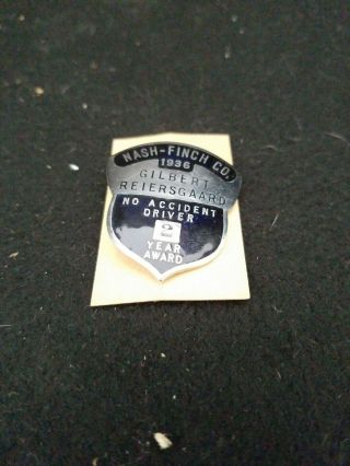 Vintage Nash Finch Safety Award Pin 1936