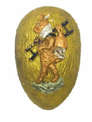 L1 Antique Easter Egg Candy Container Bunny Rabbit Stucco Austria 1890 