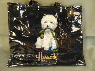 Harrods Dept Store Black Patent Leather Tote Bag Pic Of White Westie Puppy Art