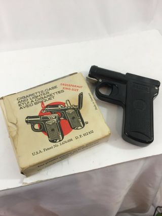Vintage Figural Pistol Gun Pocket Lighter & Cig.  Dispenser Razzia Germany W/box