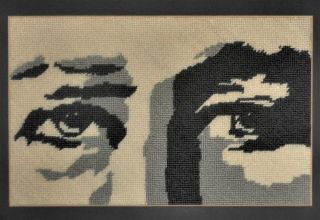 Mid Century Modern Man Eyes Face Vintage Finished Completed Wall Art Needlepoint