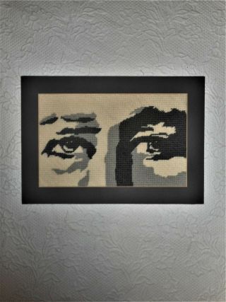 Mid Century Modern Man EYES Face Vintage Finished Completed Wall Art NEEDLEPOINT 4
