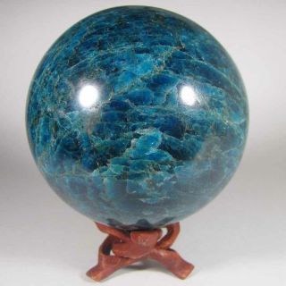 3.  6 " Blue Apatite Crystal Sphere Ball W/ Stand - Madagascar - 91mm - 2.  9 Lbs.
