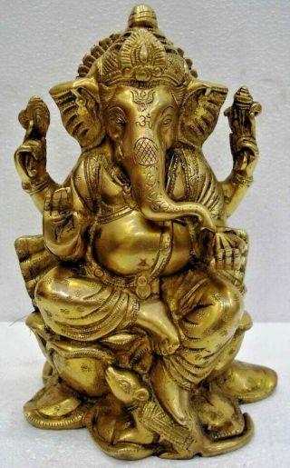 Large - Vintage Style Hindu Lord Ganesha Statue Figurine - 9 Inches - Brass