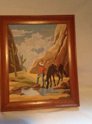 Vintage Art Paint - By - Number Cowboy Horse Desert Southwest Cactus Mountains1950s