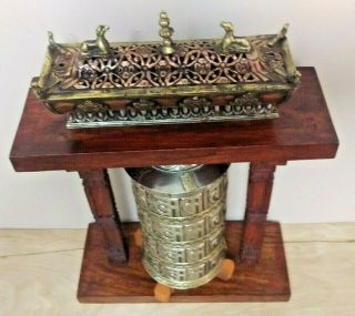 Tibetan Buddhist Handcrafted Spinning Prayer Wheel Ex - Large Table Shrine Incense 10