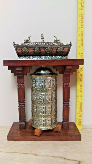 Tibetan Buddhist Handcrafted Spinning Prayer Wheel Ex - Large Table Shrine Incense 12