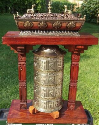 Tibetan Buddhist Handcrafted Spinning Prayer Wheel Ex - Large Table Shrine Incense