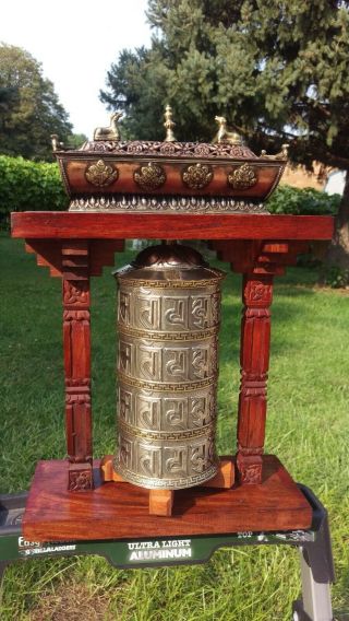 Tibetan Buddhist Handcrafted Spinning Prayer Wheel Ex - Large Table Shrine Incense 2