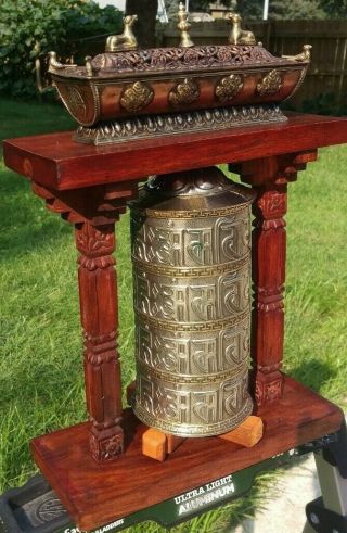 Tibetan Buddhist Handcrafted Spinning Prayer Wheel Ex - Large Table Shrine Incense 4