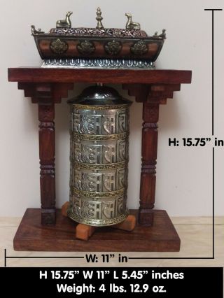 Tibetan Buddhist Handcrafted Spinning Prayer Wheel Ex - Large Table Shrine Incense 9