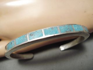 Incredible Vintage Navajo/ Zuni Turquoise Inlay Sterling Silver Bracelet Old