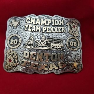 2008 Rodeo Trophy Buckle Vintage Denton Texas Team Penning Champion 478
