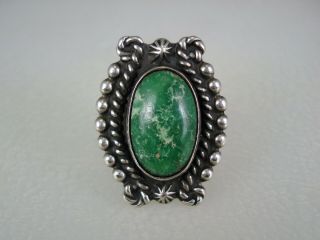 Ornate Old Fred Harvey Era Sterling Silver & Green Turquoise Ring Sz 6