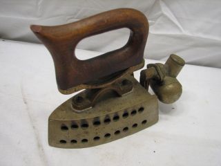 Antique Gas Sad Iron Kitchen Tool Feldmeyer Patent Steampunk Wood Handle
