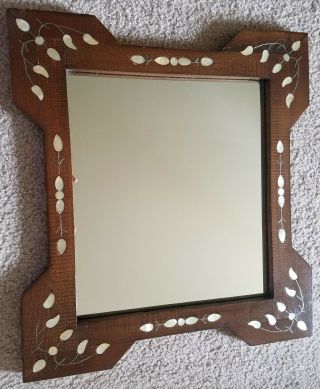 Elegant Handcrafted Syrian Mother Of Pearl Inlaid Wood Mirror,  Made From Walnut