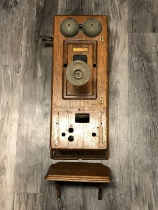 Vintage Antique Western Electric Co Oak Wood Wall Telephone Phone Box
