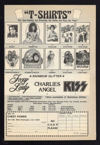 1977 Tv Show T Shirt Print Ad Farrah Fawcett Charlies Angels Star Wars Frampton