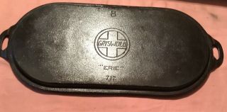 Early Antique Griswold Cast Iron Griddle 8 “erie” 712 Slant Logo