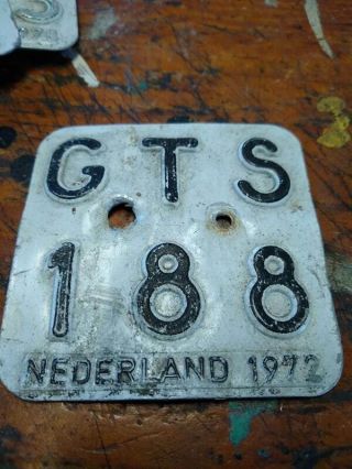 Nederland Netherlands Moped Scooter Motorcycle Rare License Plate 1972 Gts 188
