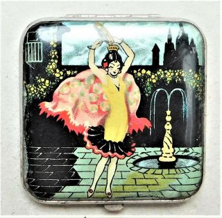 No Reserv 1930s Art Deco Foil Back Gwenda Powder Compact Vintage Flamenco Dancer