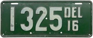 1916 Delaware License Plate (gibby Very Good)