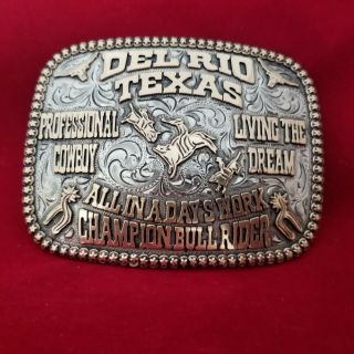 Vintage Rodeo Buckle Del Rio Texas Bull Riding Champion Hand Engraved 417