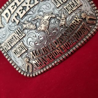 VINTAGE RODEO BUCKLE DEL RIO TEXAS BULL RIDING CHAMPION Hand Engraved 417 4