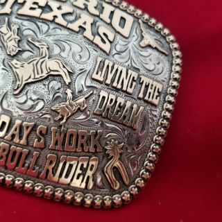 VINTAGE RODEO BUCKLE DEL RIO TEXAS BULL RIDING CHAMPION Hand Engraved 417 6