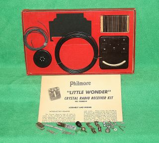 1940s Philmore Little Wonder Crystal Radio Receiver Kit 7000kw With Orignal Box
