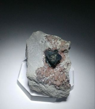 RARE - Dark Green Libethenite & Pink Cobaltoan Calcite crystals,  mine Zambia 5