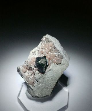 RARE - Dark Green Libethenite & Pink Cobaltoan Calcite crystals,  mine Zambia 6