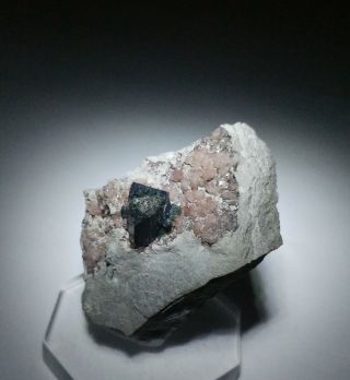 RARE - Dark Green Libethenite & Pink Cobaltoan Calcite crystals,  mine Zambia 8