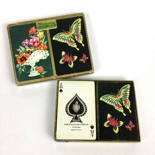 Vintage Midway Playing Cards | Butterfly,  Flowers Mid Century Double Deck Arrco