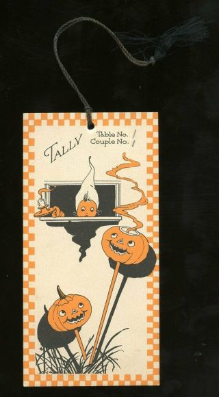 Halloween Themed Bridge Tally Card,  Elf - Girl,  Candle & Jol 