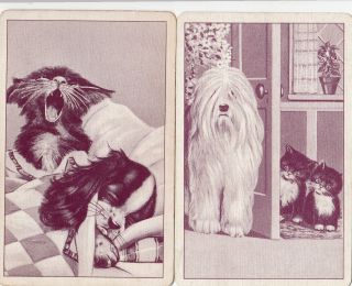 2 Playing Swap Cards Old English Sheep Dog Cavalier Spaniel & Cats Kittens